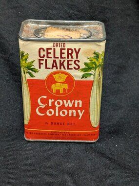 Vintage - 1956 Crown Colony "Celery Flakes" spice tin.